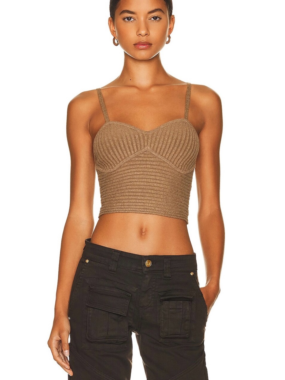 The Range brown tan Ribbed knit corset tank sz M fits like a S. NWOT never worn